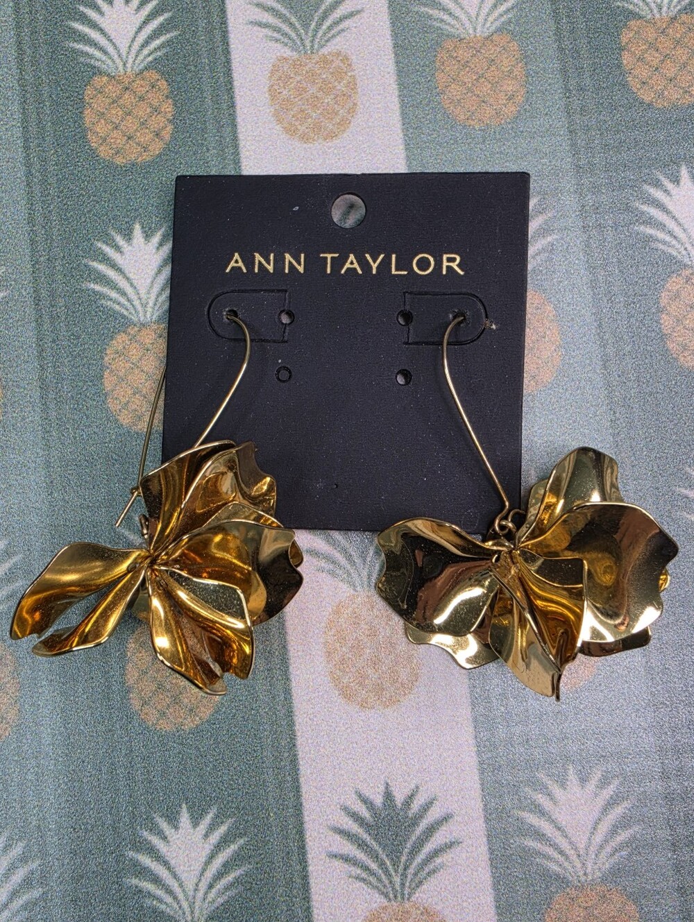Ann Taylor 3D Gold Floral Earrings